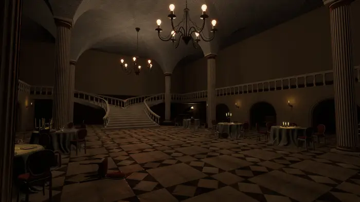 A large room inside the mansion